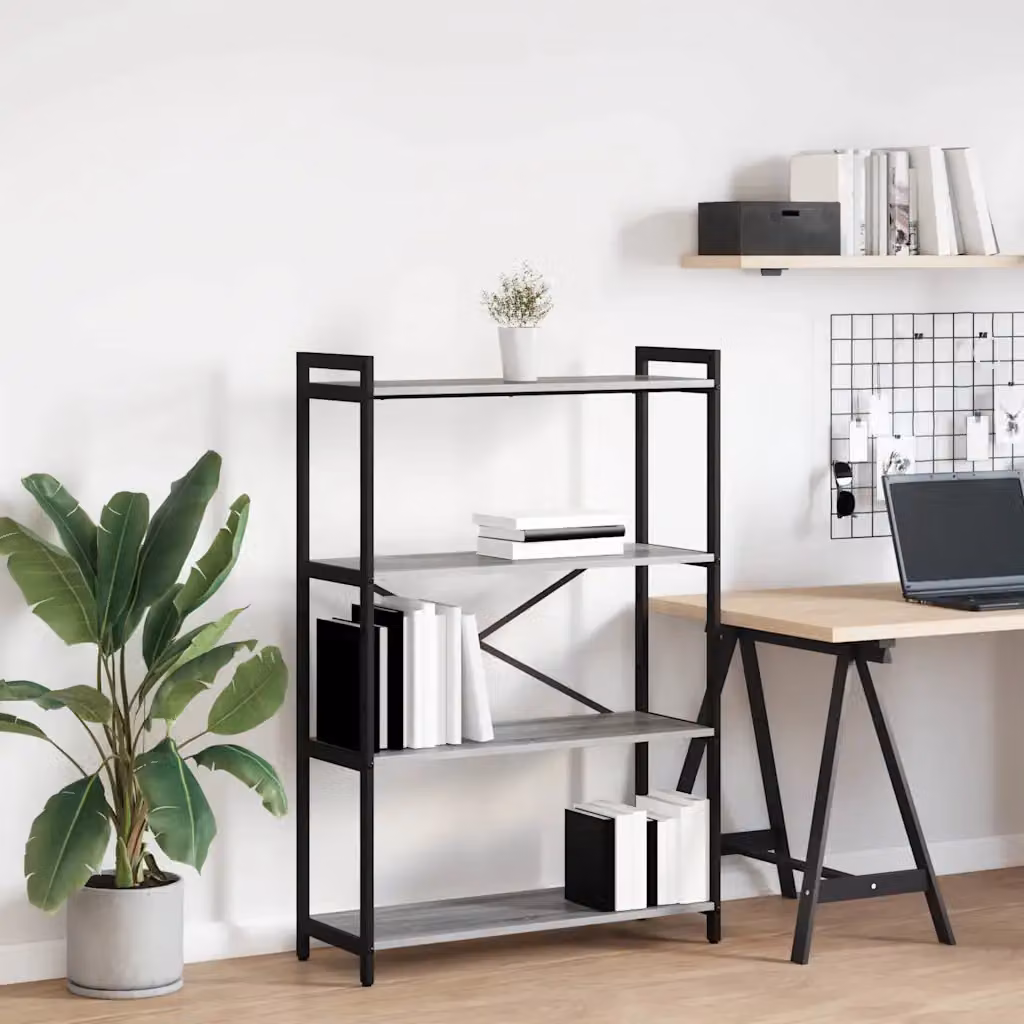Libreria industrial vidaXL in MDF e metallo, Grigio e Nero, L 80 x P 30 x H 120 cm