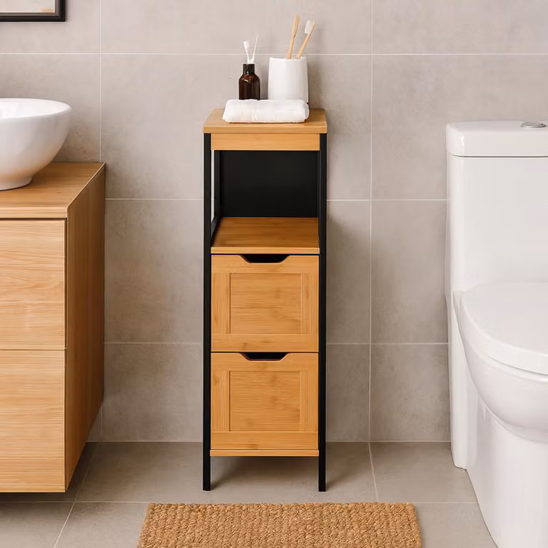 Comodino con 2 cassetti nero effetto legno