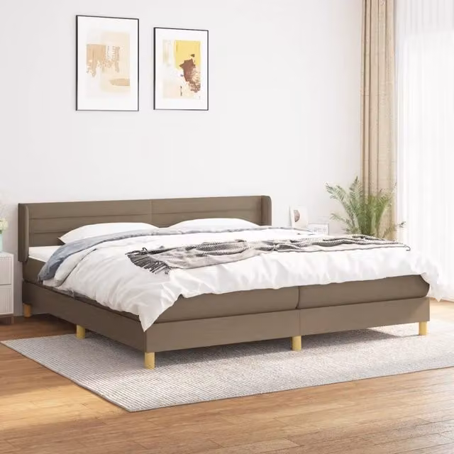 Letto Ibrido vidaXL con Giroletto a Molle e Materasso in Tessuto Beige e Bianco L/P: 200 x 200 cm