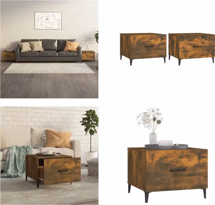 vidaXL Tavolini con gambe in metallo 2 pz. Rovere fumé 50x50x40 cm - Tavolino - Tavoli da caffè - Tavolino - Tavolino da salotto