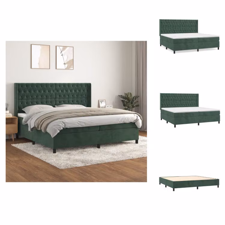 vidaXL Letto a molle con materasso verde scuro 200x200 cm in velluto - Letti e strutture letto