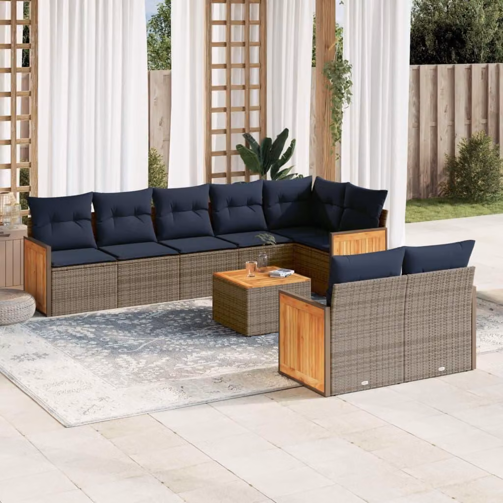 Maison Exclusive - Set di 9 pezzi per giardino con cuscini, grigio, polyrattan