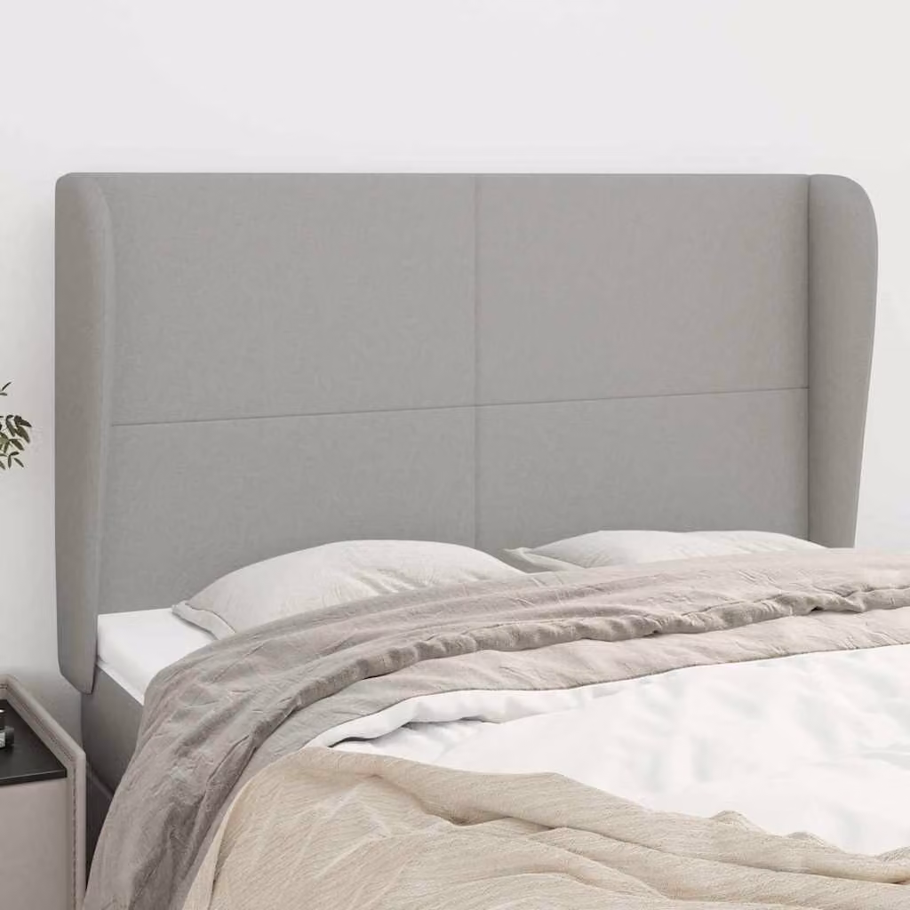 Testiera ad orecchio vidaXL in tessuto grigio chiaro con struttura in legno L: 147 cm, P: 23 cm, H: 118/128 cm