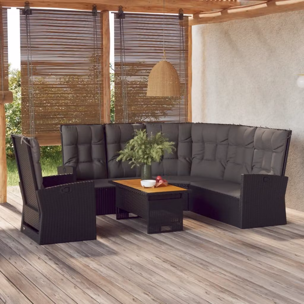 Maison Exclusive - Set da giardino 3 pezzi con cuscini in polyrattan nero