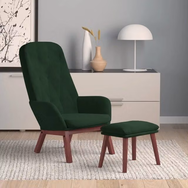 Poltrona Relax con Poggiapiedi vidaXL in Velluto Verde con Struttura Rinforzata e Imbottitura in Schiuma – 1
