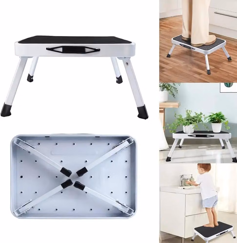 Scala pieghevole con un gradino - Modello mini - In metallo - Con superficie antiscivolo - Adatta per camper e roulotte