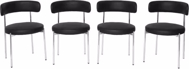 Set di 4 sedia rotonda vintage in acciaio cromato e similpelle, nero