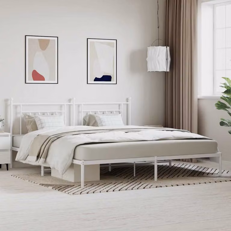 vidaXL Giroletto con Testiera in Metallo Bianco L/P: 200 x 200 cm