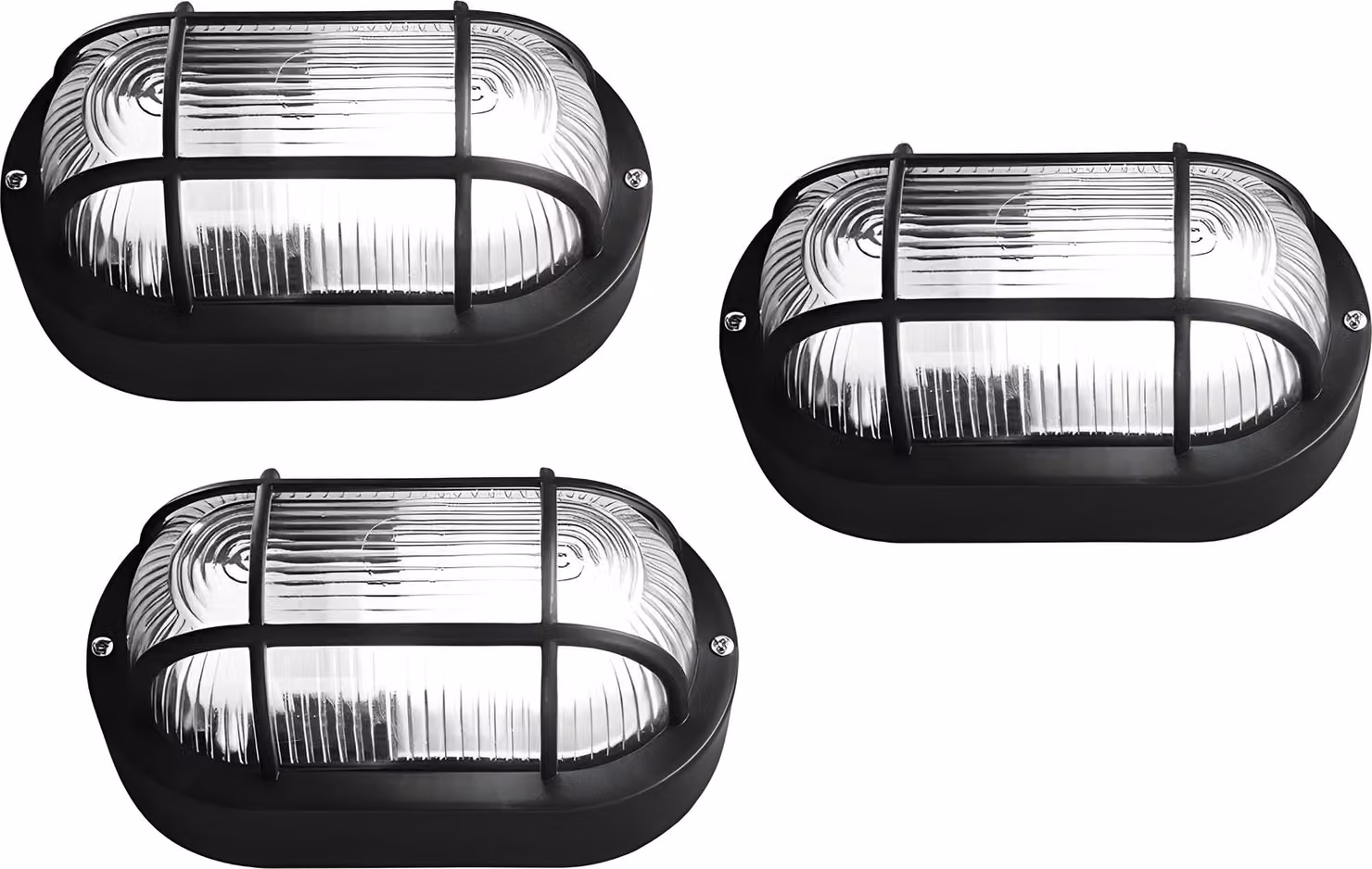 Set di 3 lampade a forma di occhio di bue (bulleye) (nere, E27, aspetto industriale, impermeabili)