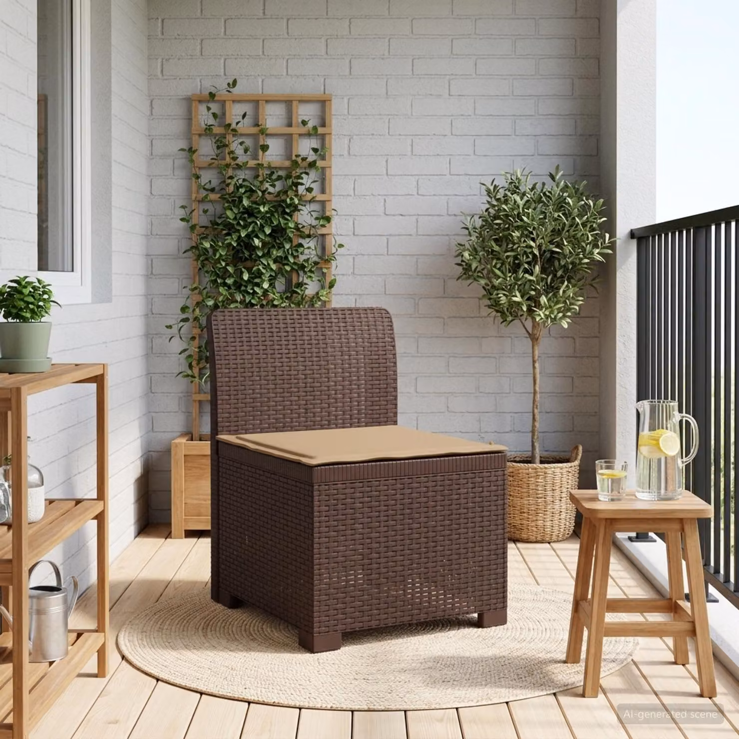 Divano da giardino singolo vidaXL con cuscino in aspetto rattan marrone