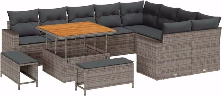 Set Divano da Giardino 12 pcs Grigio polyrattan