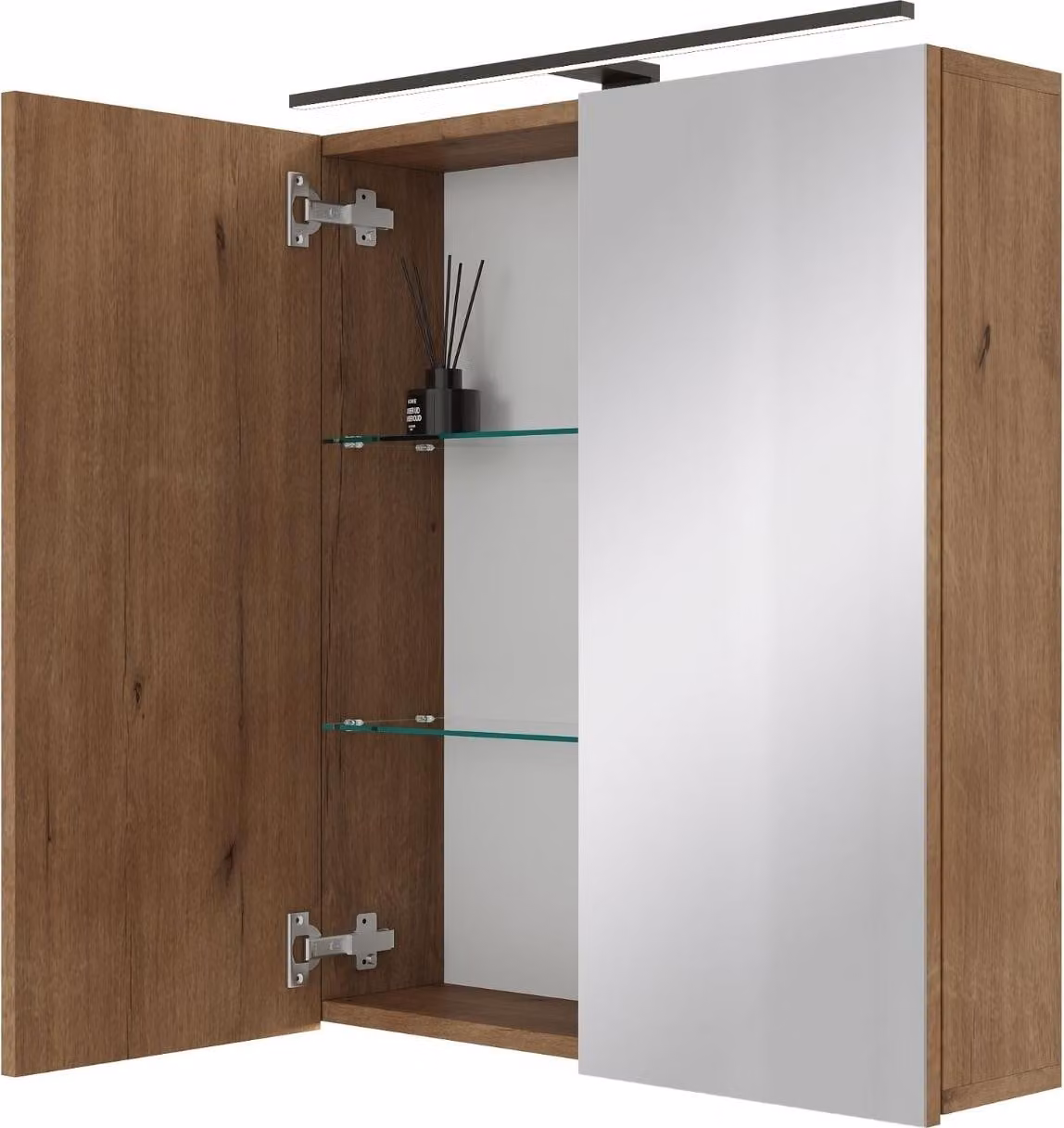 Planetmöbel ARIA Armadio a specchio per il bagno 60 cm con illuminazione e presa di corrente Rovere dorato