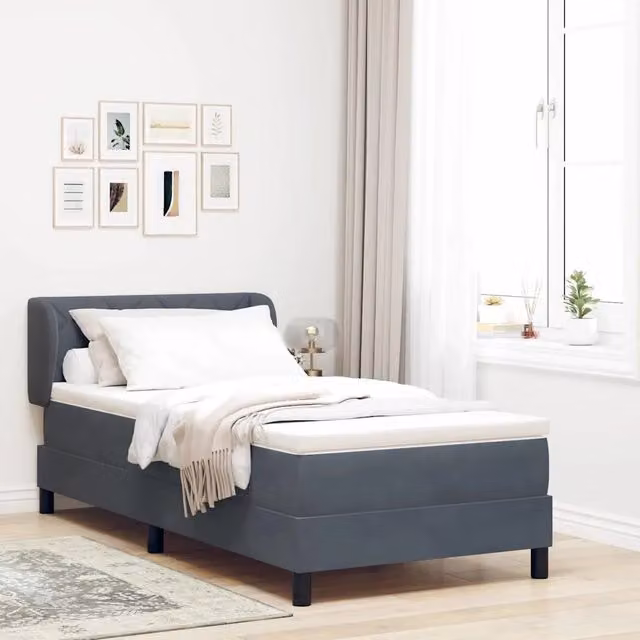 Letto a molle moderno vidaXL con testiera in velluto grigio, L/P/H: 90 x 200 cm
