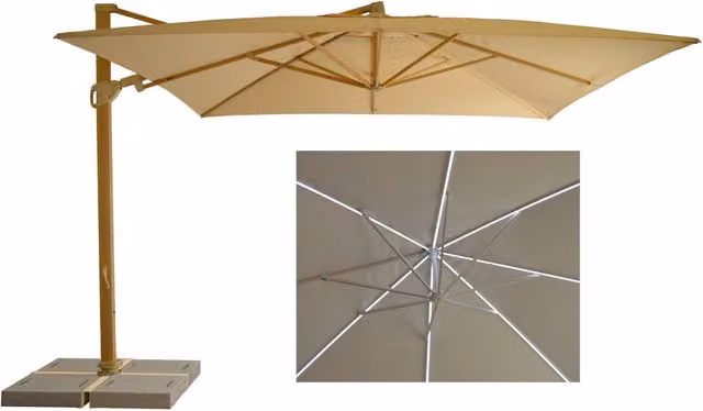 Ombrellone da Giardino Decentrato GIORDANOSHOP con LED in Alluminio e Poliestere Beige L: 330 cm x P: 330 cm