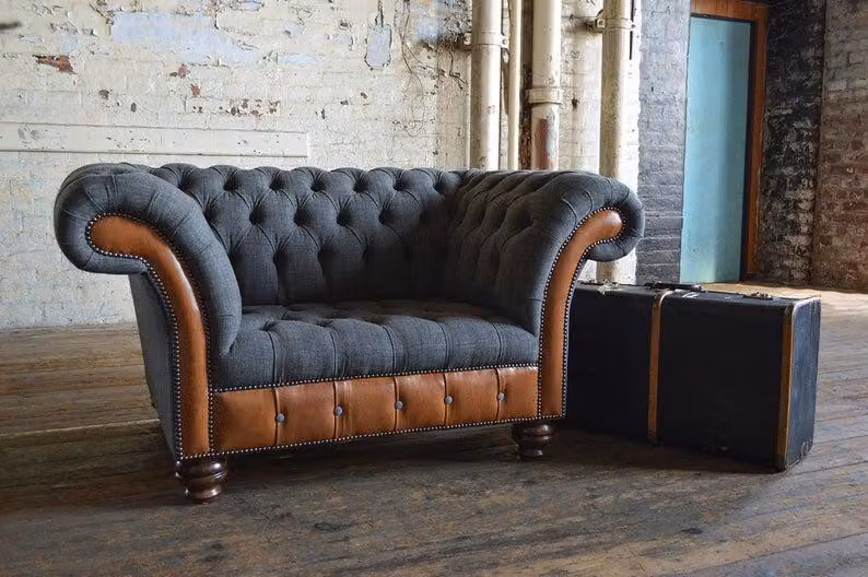 Design Sofa Sessel 1 Sitzer Couch Polster Luxus Klassische Textil Chesterfield