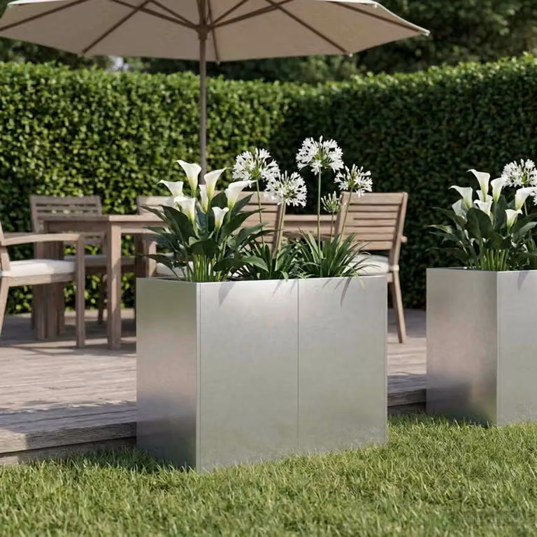 Vaso da giardino vidaXL in acciaio inox color argento L: 80 cm, P: 40 cm, H: 60 cm