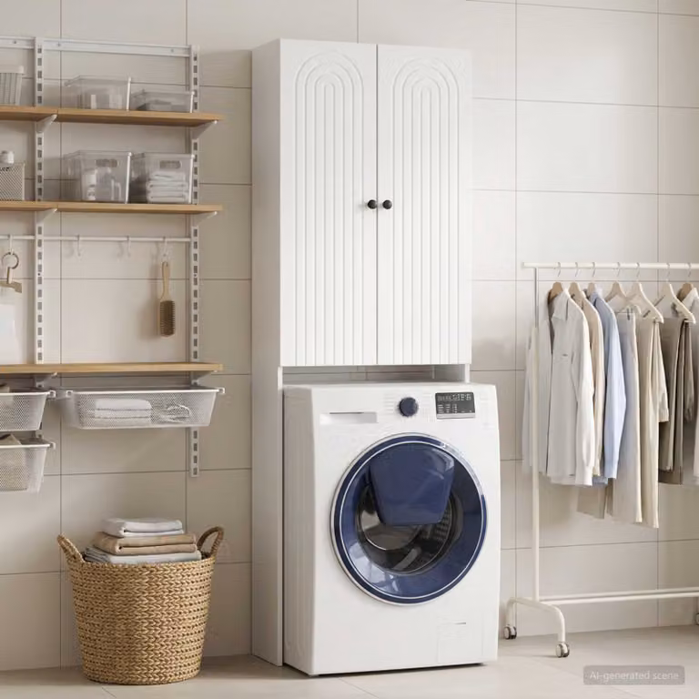 Mobiletto da bagno moderno vidaXL ALKMAAR bianco, L: 66 cm, P: 25,5 cm, H: 190 cm