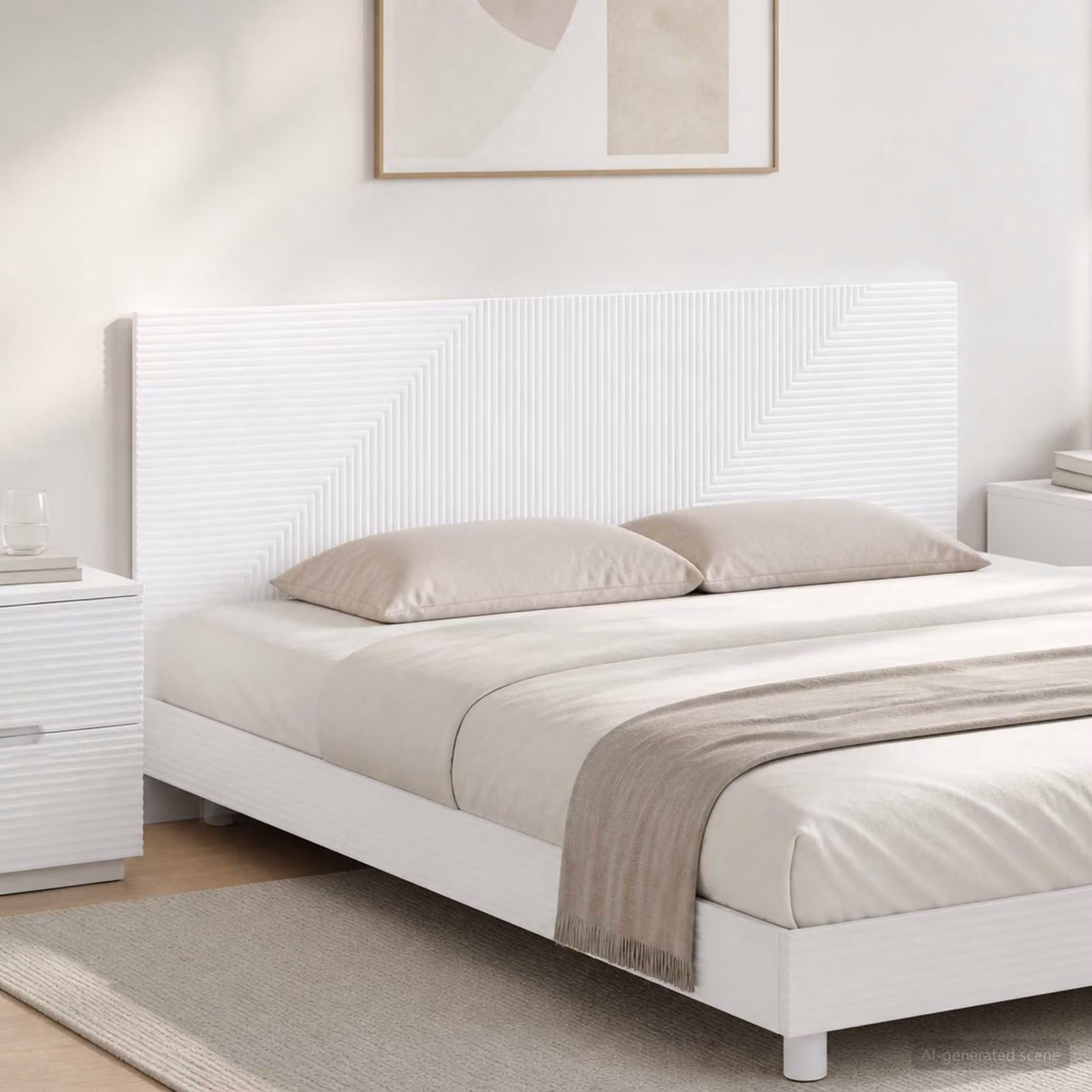 Testiera da muro vidaXL HAARLEM moderna in legno ingegnerizzato bianco lucido con ripiano integrato L: 180 cm, H: 50 cm, P: 15,76 cm