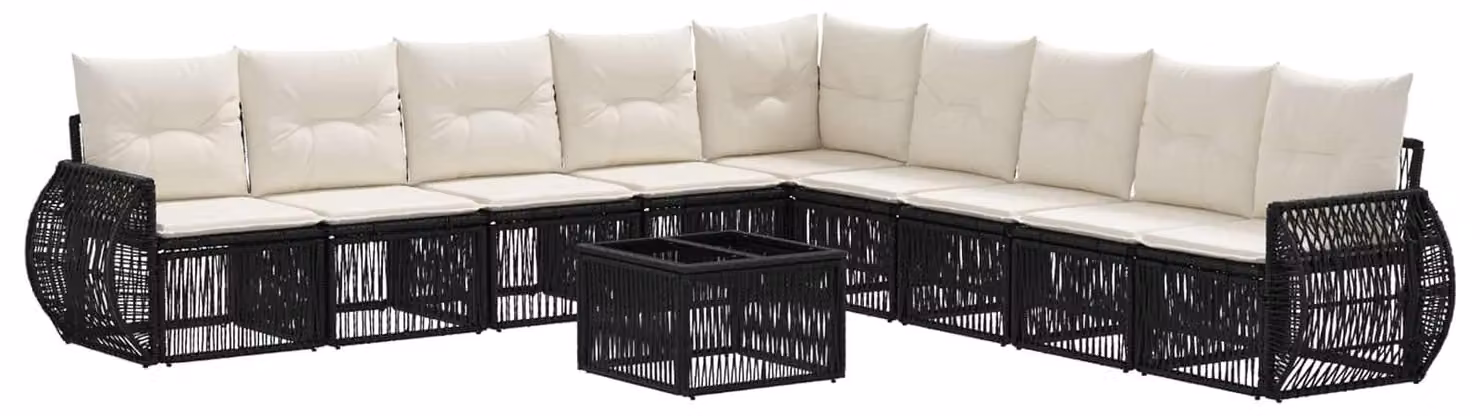 Set Divano da Giardino 10 pcs Nero e Bianco Crema polyrattan