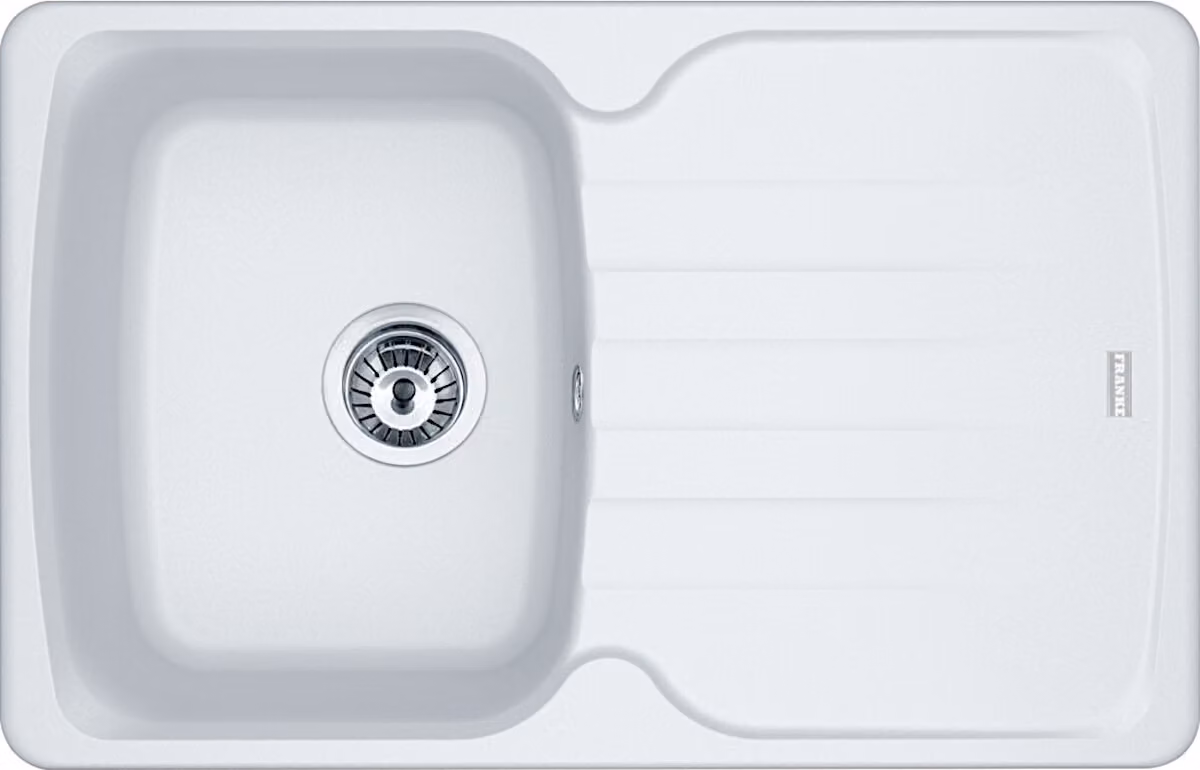 Lavello FRANKE ANTEA AZG 611-78 in GLACIER con manopola eccentrica cromata / dimensioni del foro 760 x 480 mm R27 / lavello in granito