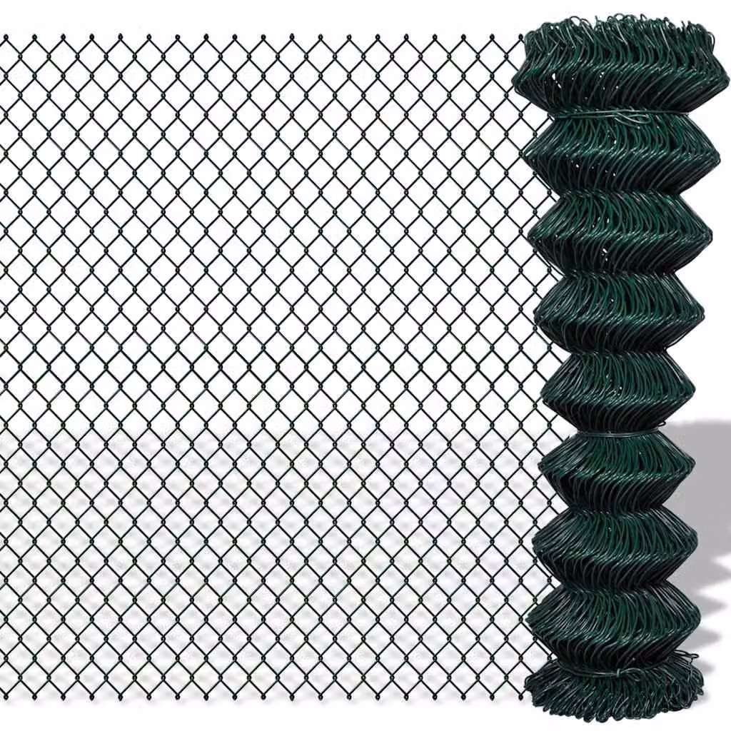 Recinzione a rete in acciaio rivestita in PVC vidaXL, Verde, L: 15 m, H: 1,5 m