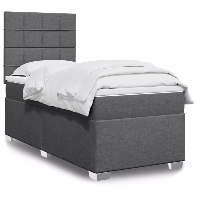 vidaXL Giroletto a Molle Ibrido con Materasso in Tessuto Grigio e Bianco L/P/H: 200 x 90 x 150,5 cm