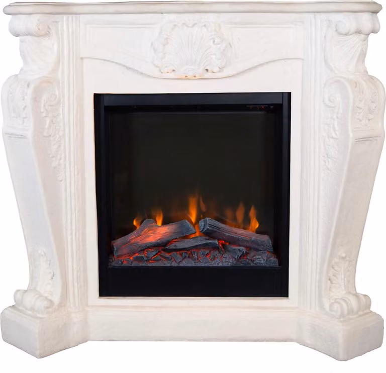 Caminetto elettrico Xaralyn - Louis ELE-W - pietra naturale bianca - riscaldamento 1500 watt - con telecomando - caminetto da incasso incluso - caminetto decorativo
