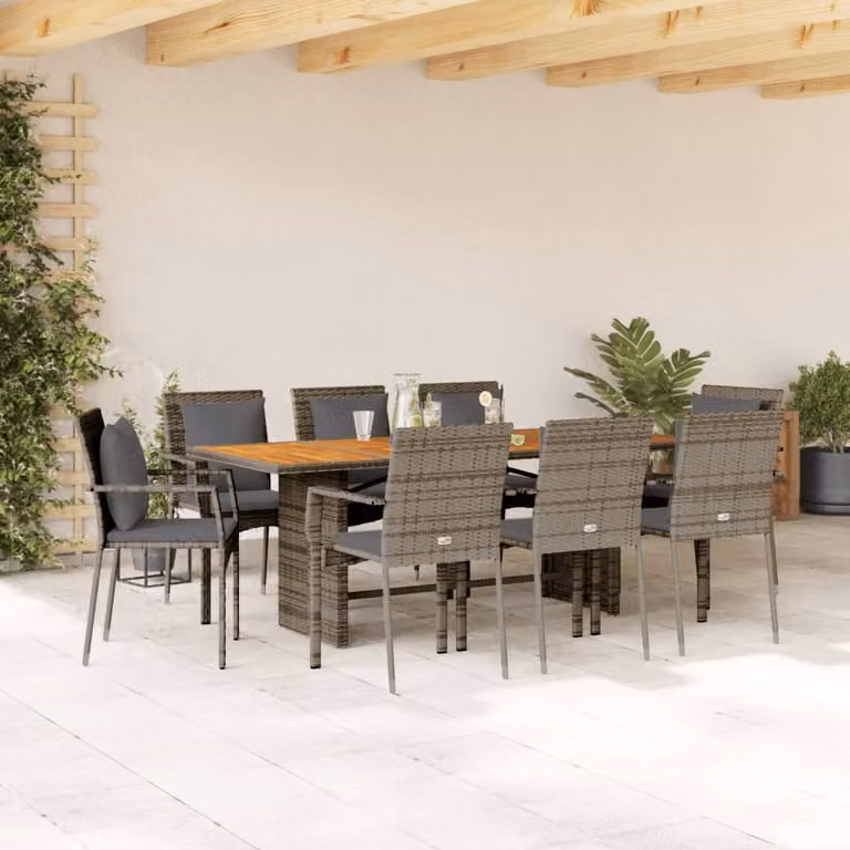 Maison Exclusive - Set da pranzo da giardino 9 pezzi con cuscini in polyrattan grigio