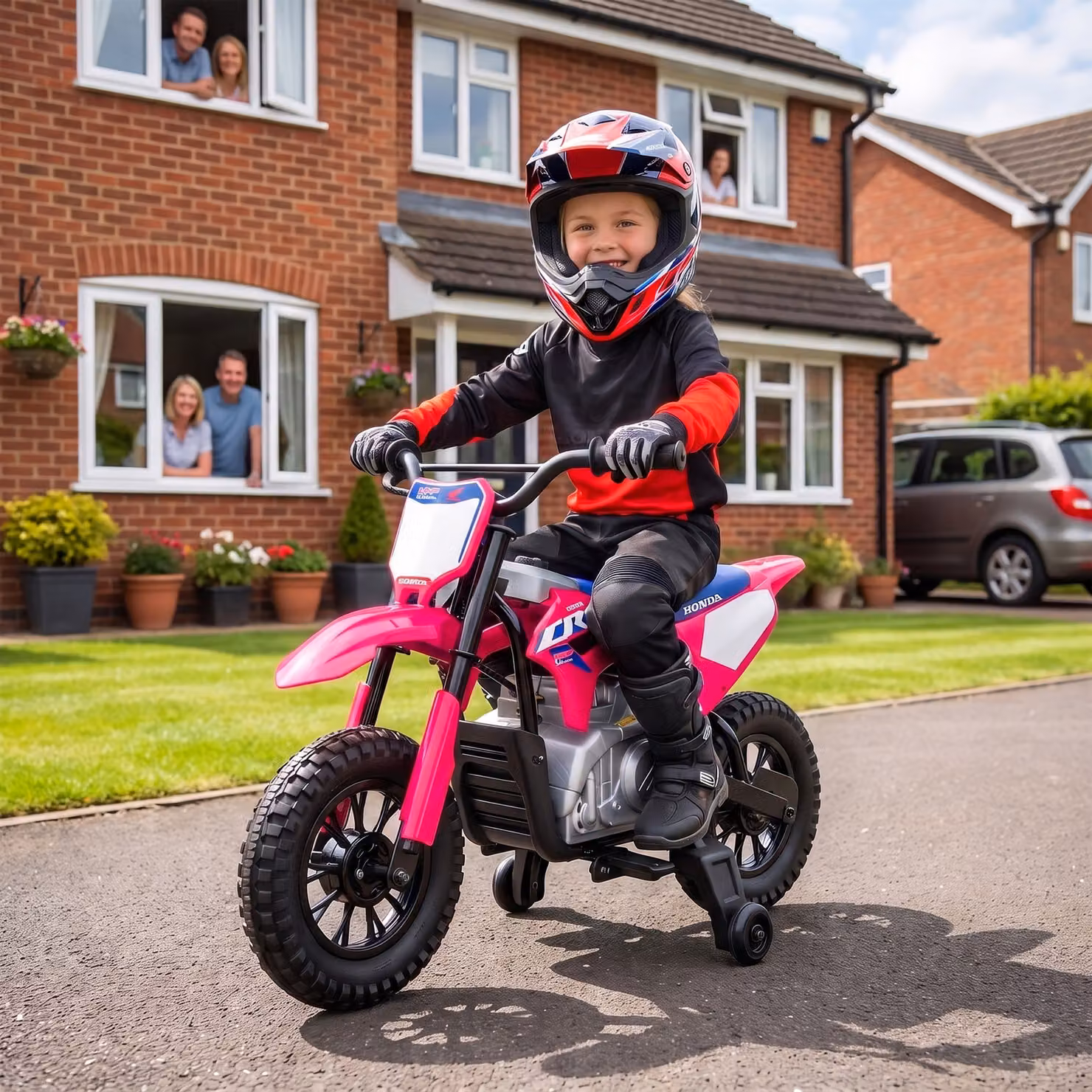 Moto Elettrica per Bambini AIYAPLAY Licenza Honda CRF 450R con Batteria al Litio da 12V e Sospensioni, Colore Rosa – 2