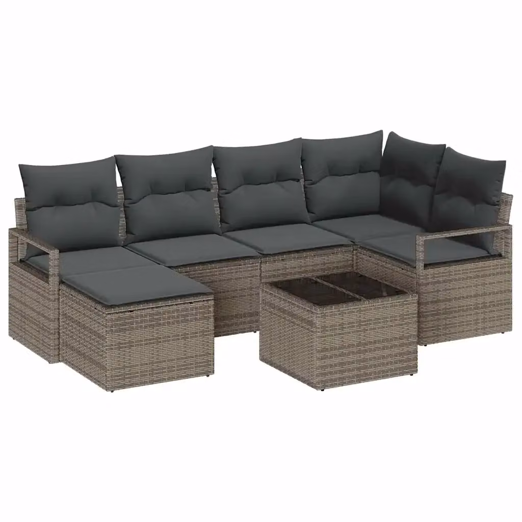 Set di divani da giardino vidaXL 7 pezzi in rattan grigio con cuscini e tavolino da esterno – 2