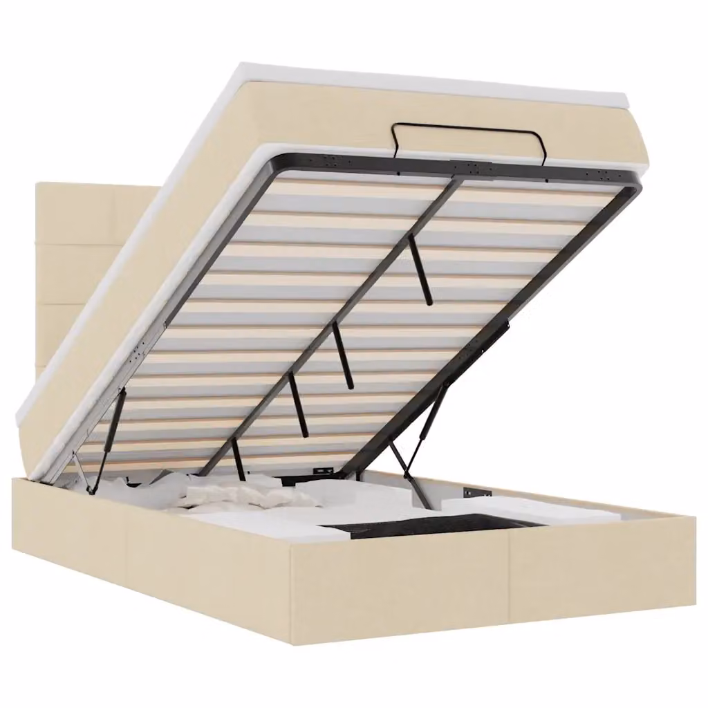 Letto con contenitore a sollevamento vidaXL in tessuto beige e bianco L/P/H: 200 x 120 x 28 cm – 2