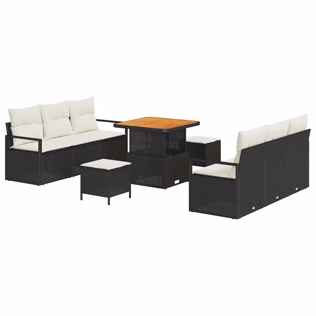 Set Divano da Giardino Moderno vidaXL in Polyrattan Nero con Cuscini e Tavolino da 9 Pezzi – 2