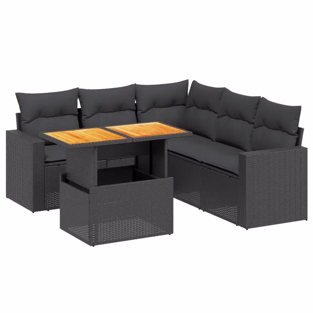 vidaXL Set Divano da Giardino a L in Polyrattan Nero con Cuscini e Tavolino da 6 Pezzi – 2