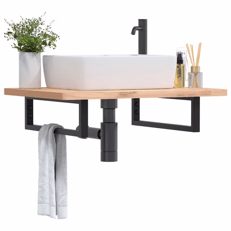 Set di 2 mensole rettangolari per lavabo vidaXL in acciaio inossidabile nero, da appendere al muro