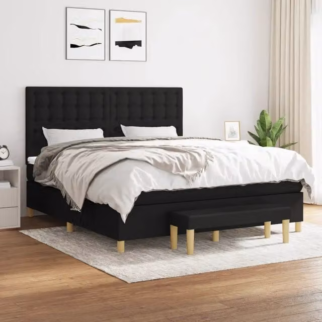Letto Ibrido con Giroletto a Molle e Materasso vidaXL, Colore Nero e Bianco, L/P/H: 160 x 200 x 128 cm