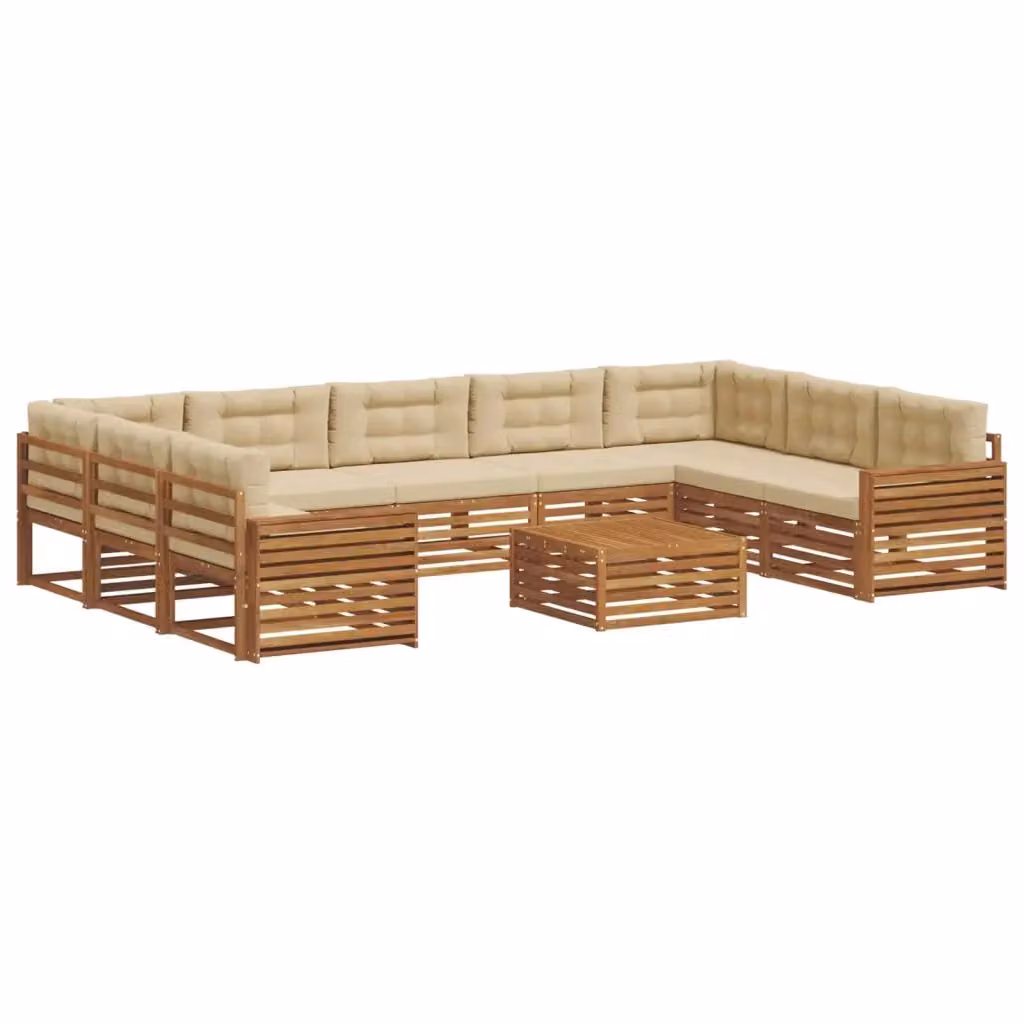 Set di divani da esterno a L vidaXL in legno di acacia con cuscini beige e naturale – 2