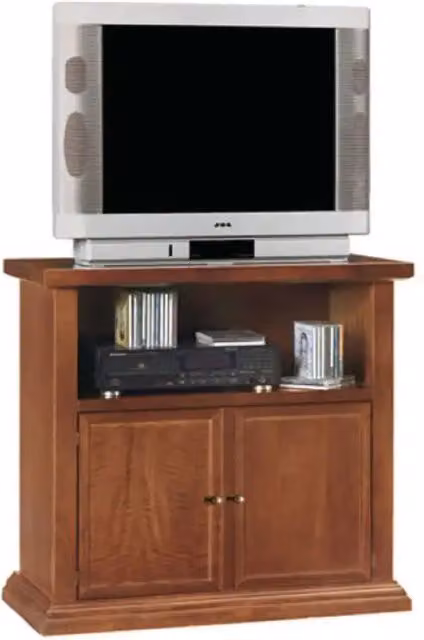 Mobile porta TV Shopinnovativo in stile arte povera con 2 ante in legno massello e MDF, finitura noce lucido, marrone, L: 84 cm, P: 40 cm, H: 80 cm