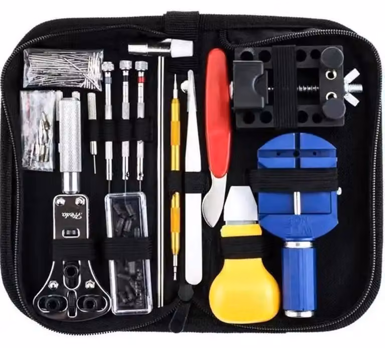 Set di attrezzi per orologi, set completo per riparazioni, custodia da trasporto, YSXBGJ