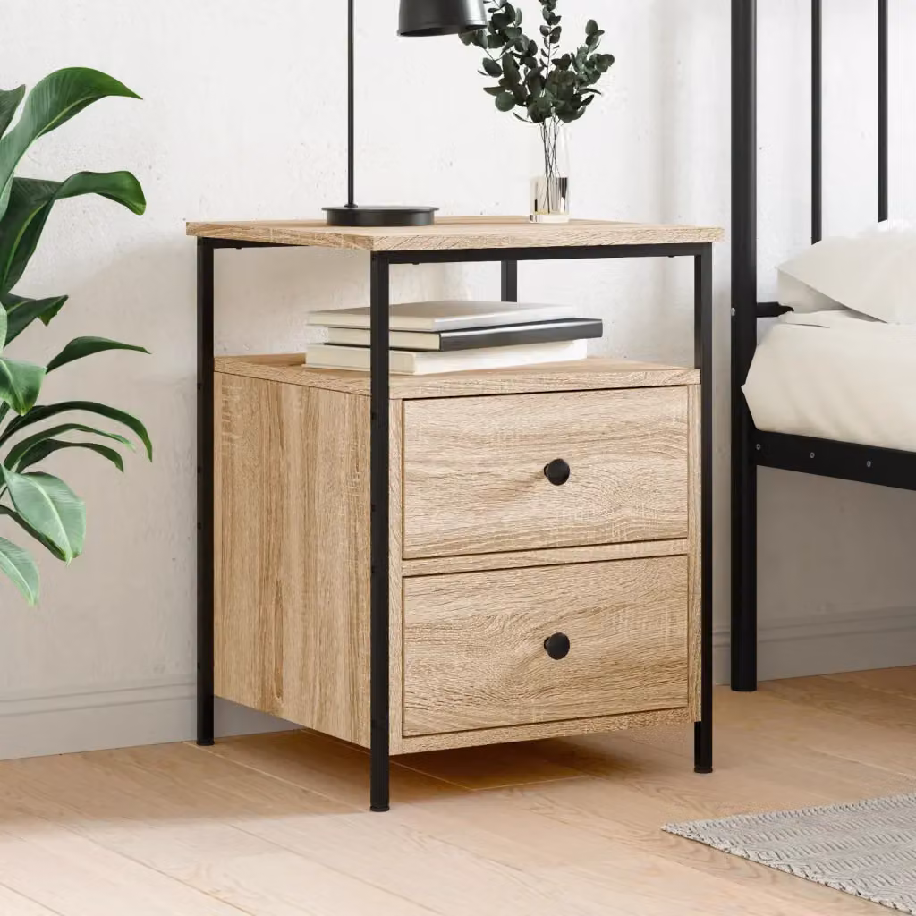 Comodino vidaXL in Legno Multistrato Rovere Sonoma, Colore Marrone e Beige, L 44 cm x P 45 cm x H 60 cm