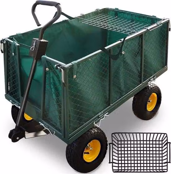 Carrello da giardino con teloni interni - portata massima 550 kg - verde