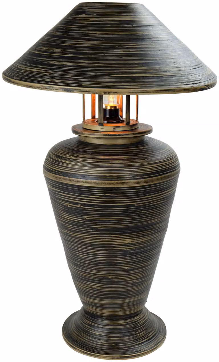 Fine Asianliving Lampada da tavolo in bambù a spirale fatta a mano nera 40x40x65cm