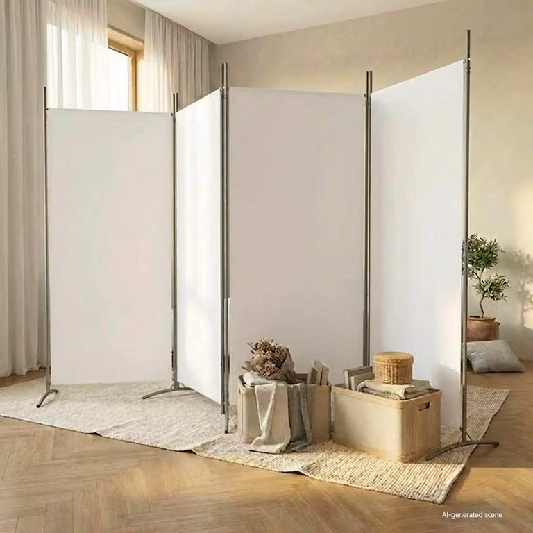 Divisorio a 4 Pannelli vidaXL Bianco in Tessuto L: 346 cm, H: 180 cm