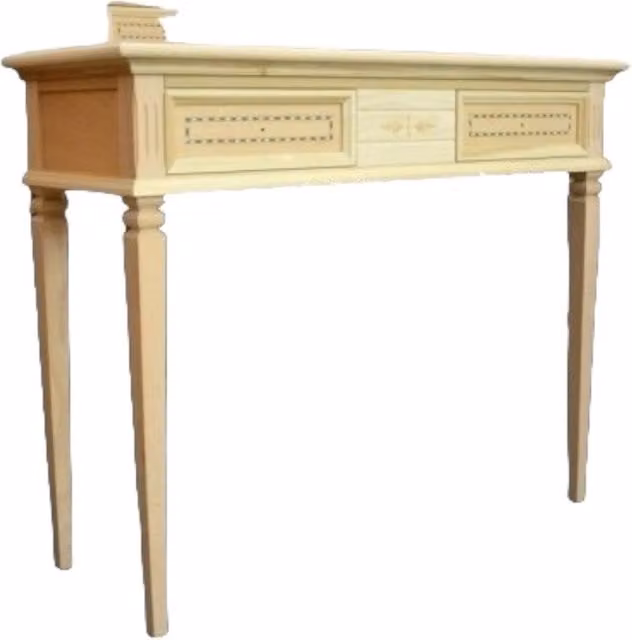Consolle classica con 2 cassetti intarsiata floreale in legno grezzo Mobili 2G L: 100 cm, P: 37 cm, H: 80 cm – 1