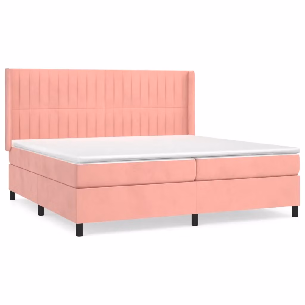 vidaXL Giroletto a Molle con Materasso Ibrido in Velluto Rosa e Bianco L/P: 200 x 200 cm – 2