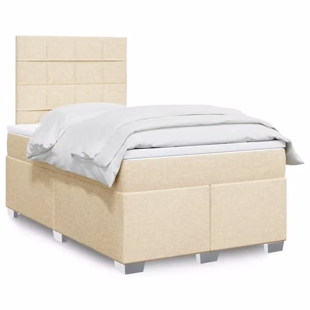 Letto Ibrido Moderno vidaXL con Materasso in Tessuto Beige e Bianco L/P: 120 x 200 cm