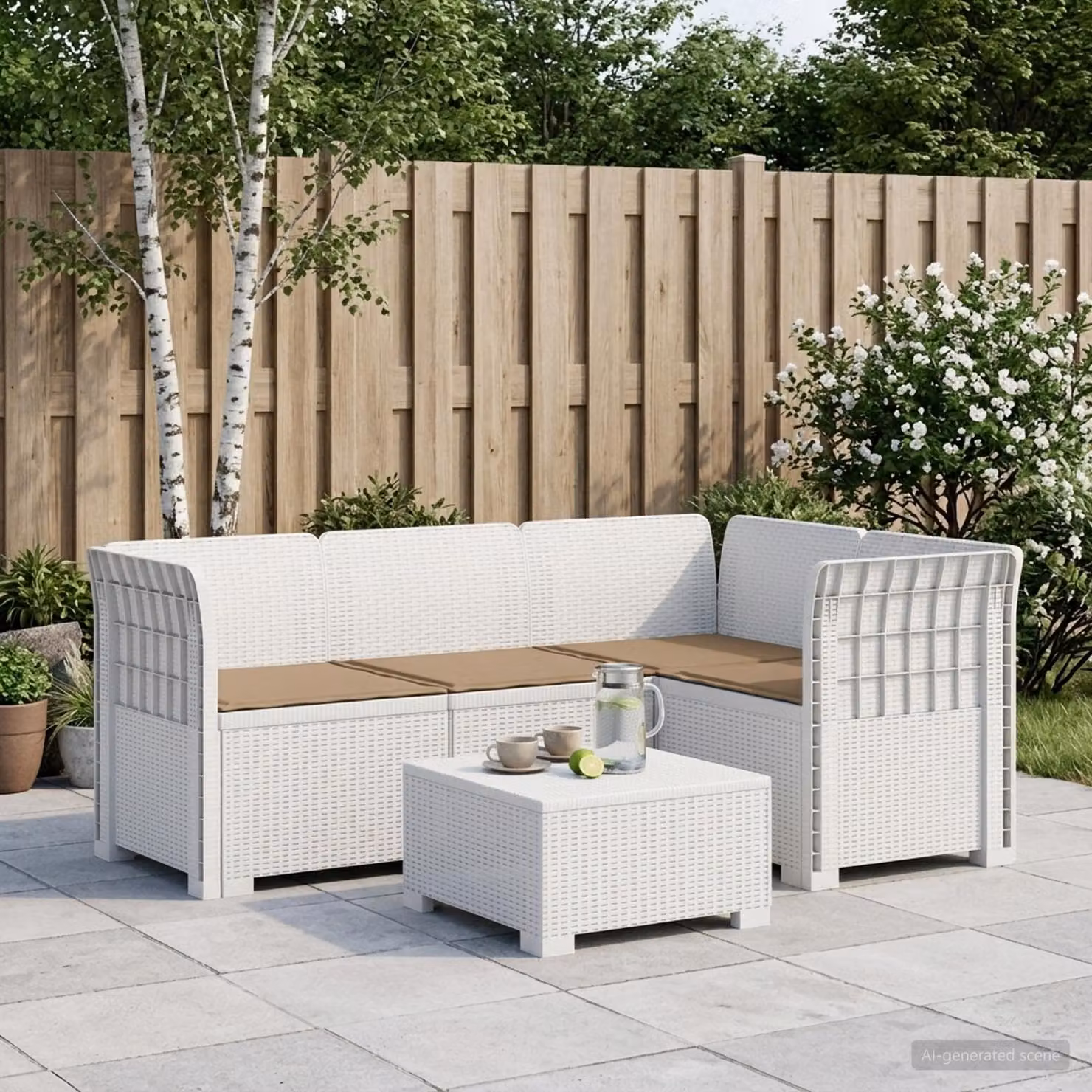 vidaXL Divano da Giardino Angolare a L con Cuscini, Design Moderno in Rattan Bianco e Beige