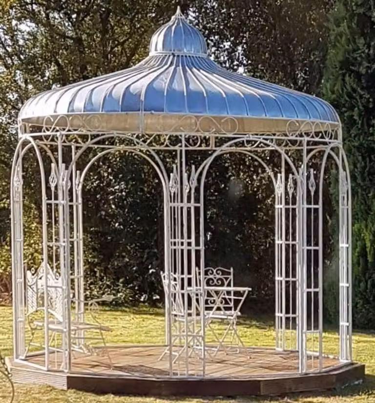 Padiglione da giardino Casa Padrino Ø 325 x H. 350 cm, colore bianco, padiglione in ferro battuto con tetto in lamiera zincata, colore: bianco
