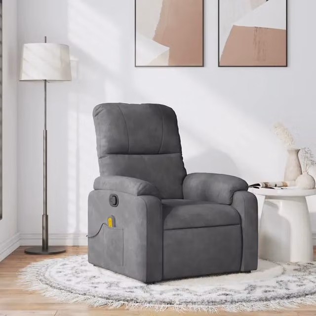 Poltrona Reclinabile Massaggio Grigio Scuro Tessuto Microfibra 373458