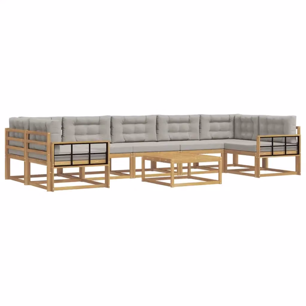 Set di divani da esterno a L con tavolino vidaXL in legno di acacia, bianco e grigio – 2