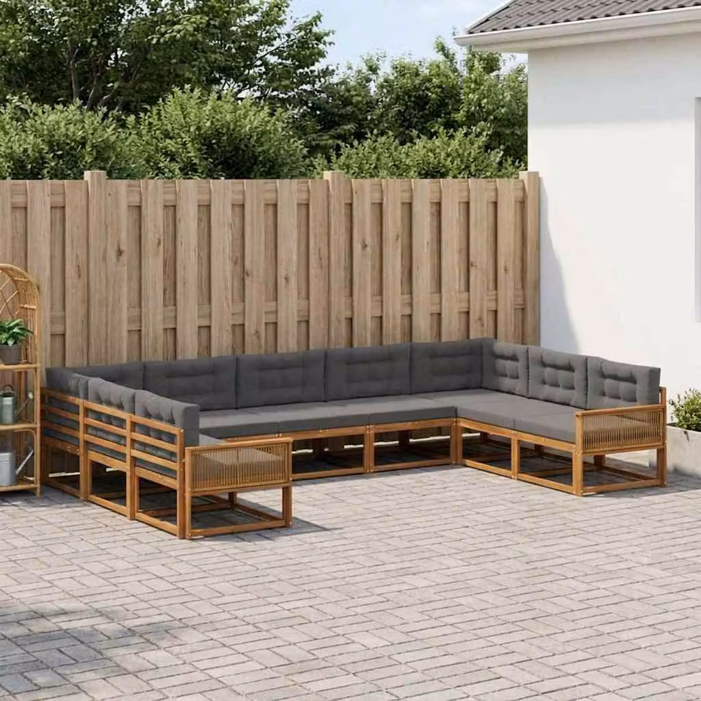 Set di divani da esterno vidaXL 9 pz in legno di acacia con cuscini, colore marrone, beige e antracite
